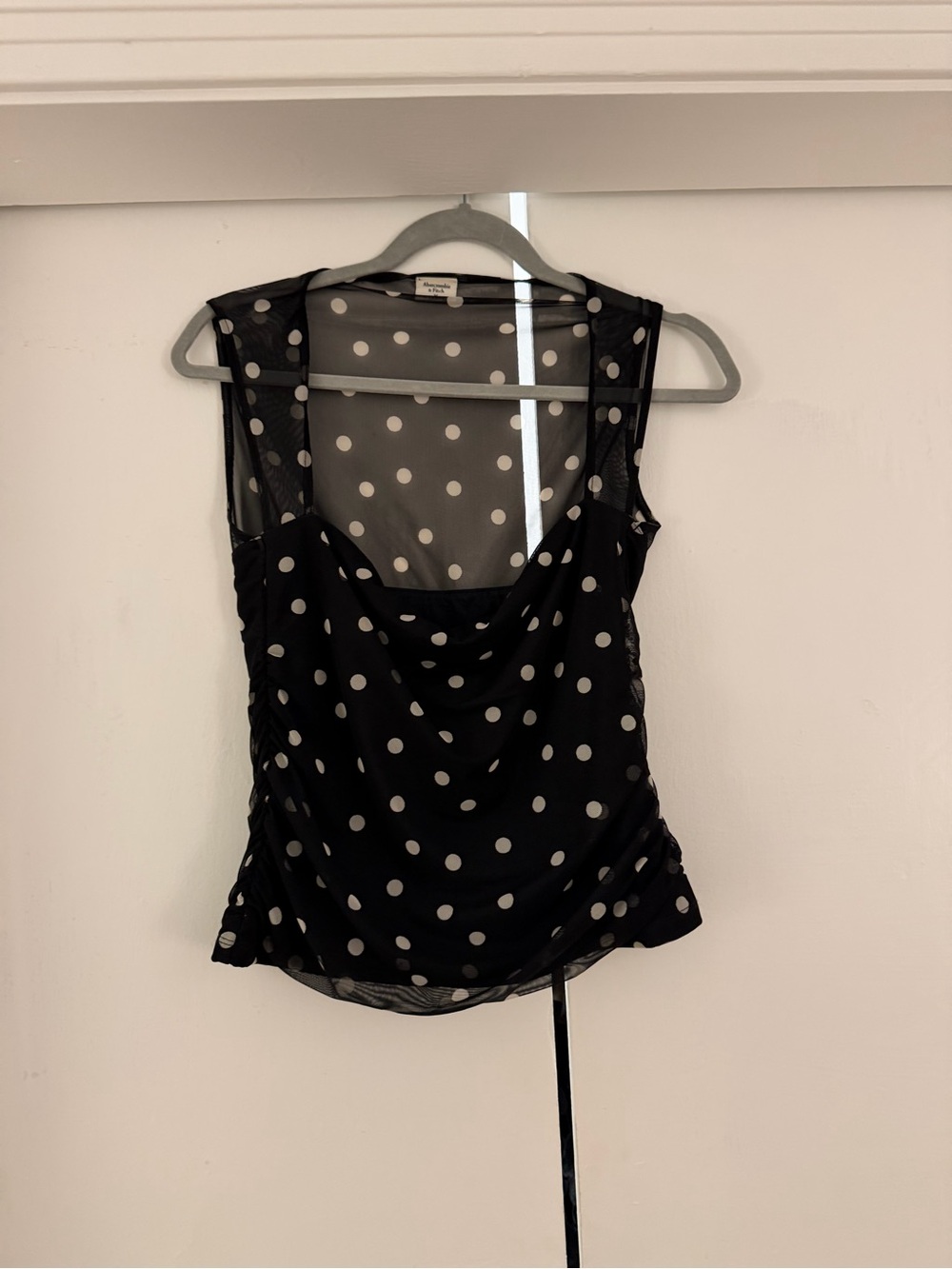 Abercrombie & Fitch Black Sheer Polka Dot Going Out Top